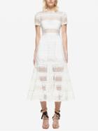 Choies White Laser Cut Lace Short Sleeve A-line Midi Dress