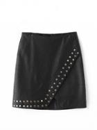 Choies Black High Waist Stud Detail Leather Look Pencil Mini Skirt