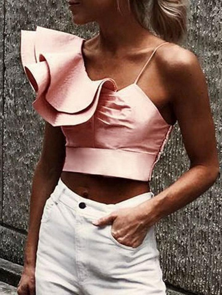 Choies Pink Ruffle Trim Women Crop Cami Top