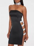 Choies Black Satin Look Bandeau Sequin Detail Split Side Mini Dress