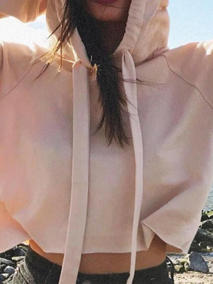 Choies Khaki Cotton Long Sleeve Chic Women Crop Hoodie