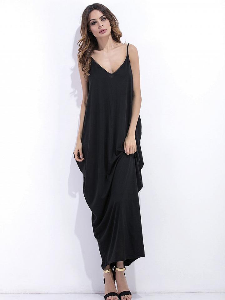 Choies Black V Neck Drape Hareem Cami Maxi Dress