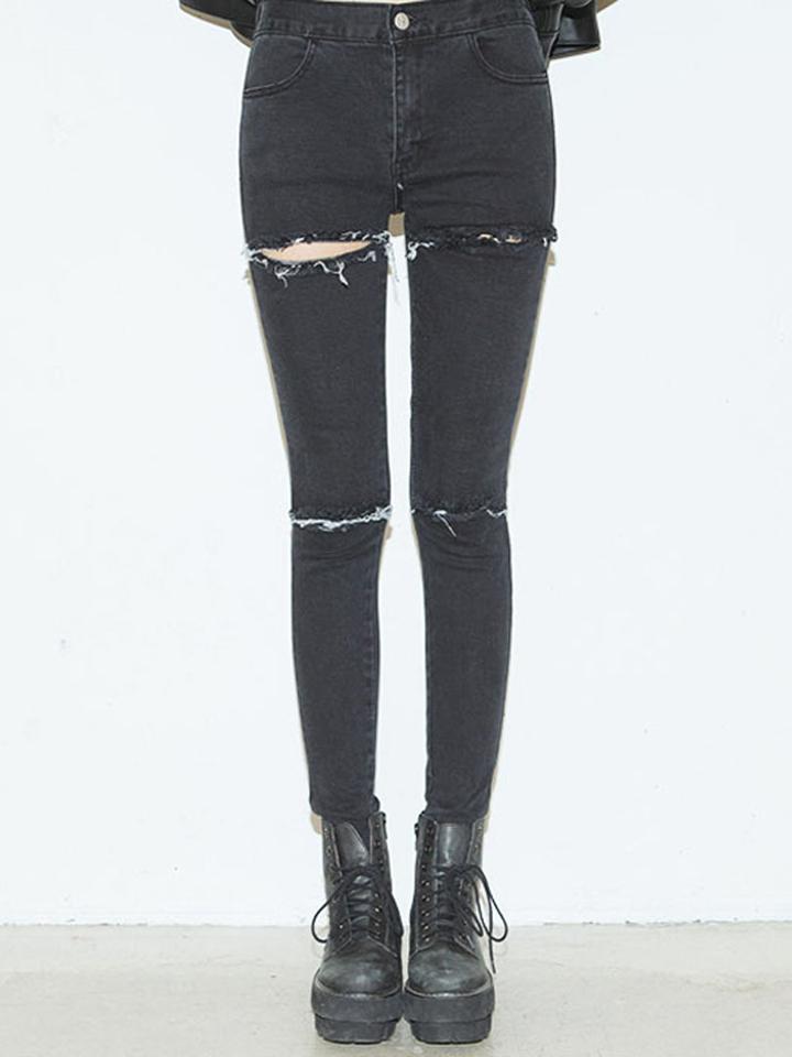 Choies Black Ripped Distressed Skinny Jeans