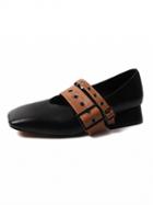 Choies Black Contrast Buckle Detail Square Toe Shoes
