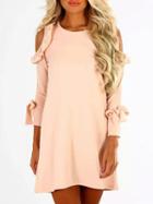 Choies Pink Cold Shoulder Ruffle Trim Mini Dress