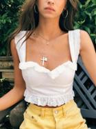 Choies White Zip Back Lace Panel Cropped Cami