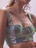 Choies Silver Sequin Detail Women Crop Cami Top