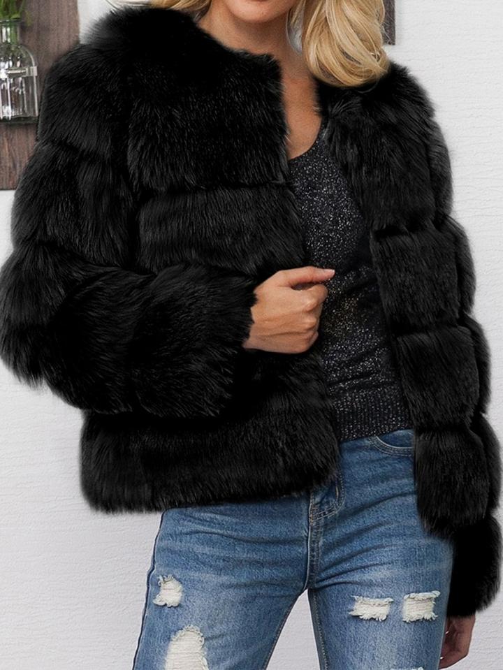 Choies Black Faux Fur Long Sleeve Chic Women Coat