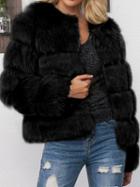 Choies Black Faux Fur Long Sleeve Chic Women Coat