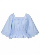 Choies Blue Square Neck Lace Detail Stretch Shirred Waist Blouse