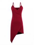 Choies Red V Neck Wrap Asymmetric Hem Cami Dress