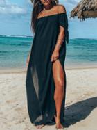 Choies Black Off Shoulder Irregular Thigh Split Chic Women Midi Dress