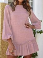 Choies Pink Frill Trim Ruffle Hem Long Sleeve Chic Women Mini Dress