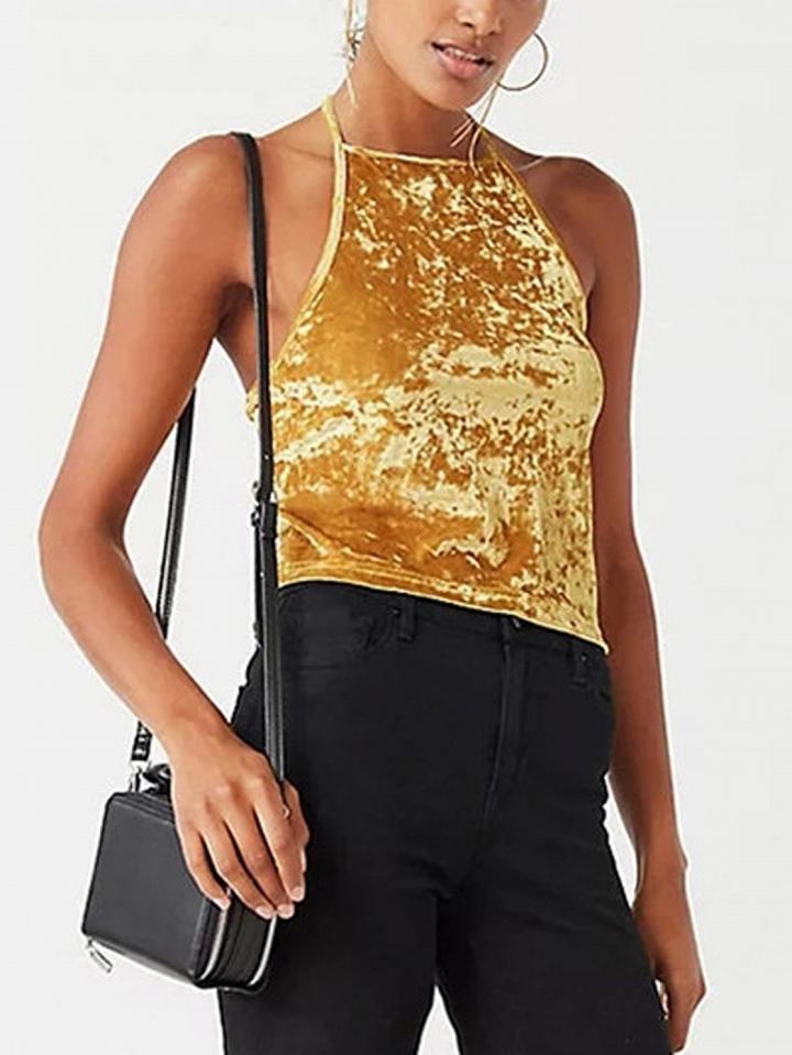Choies Yellow Velvet Tank Top