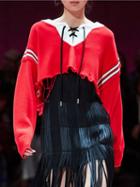 Choies Red Lace Up Front Letter Embroidery Cropped Knit Sweater