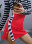 Choies Red High Waist Letter Print Stripe Panel Chic Women Mini Skirt