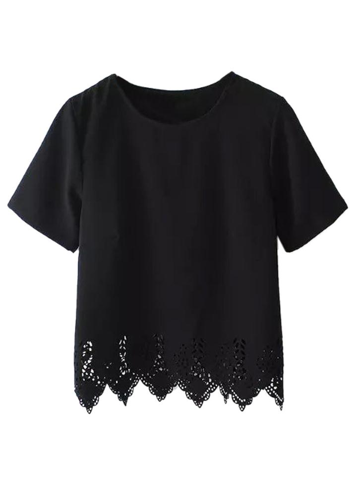 Choies Black Asymmetric Short Sleeve T-shirt