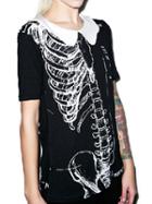 Choies Black Contrast Collar Letter Skeleton Print T-shirt