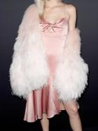 Choies Pink V-neck Ruffle Trim Open Back Chic Women Cami Midi Dress