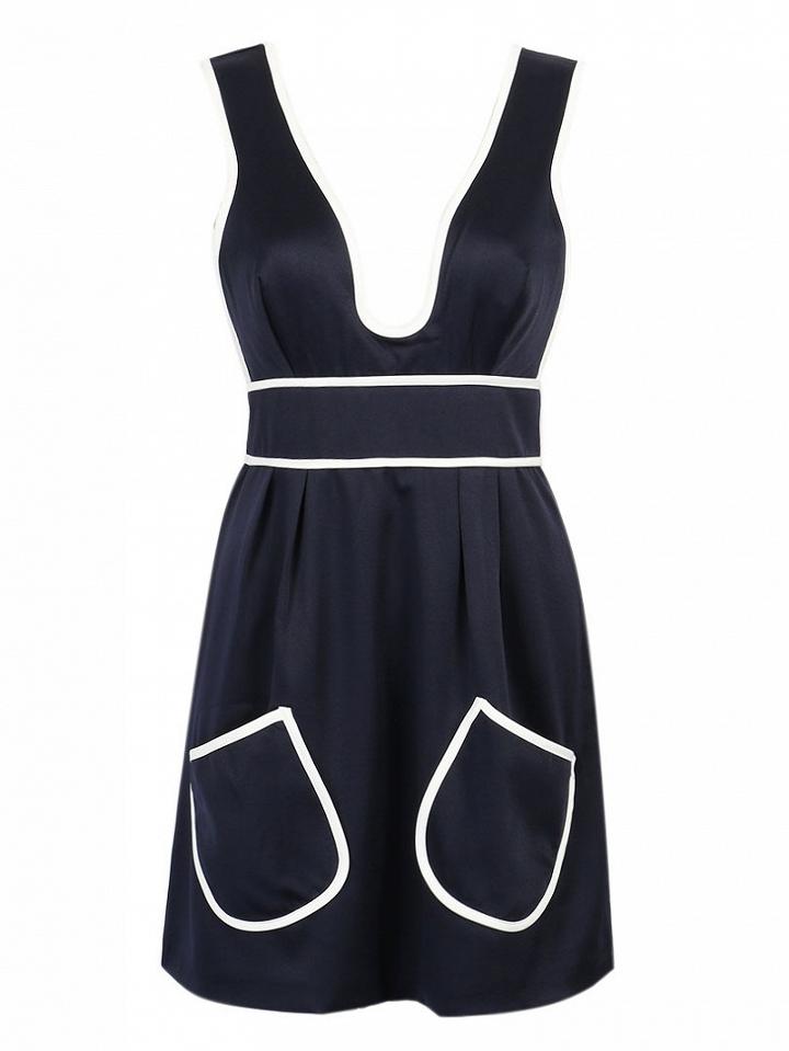 Choies Navy Plunge V-neck Contrast Hem Backless Mini Dress