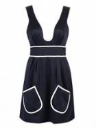 Choies Navy Plunge V-neck Contrast Hem Backless Mini Dress