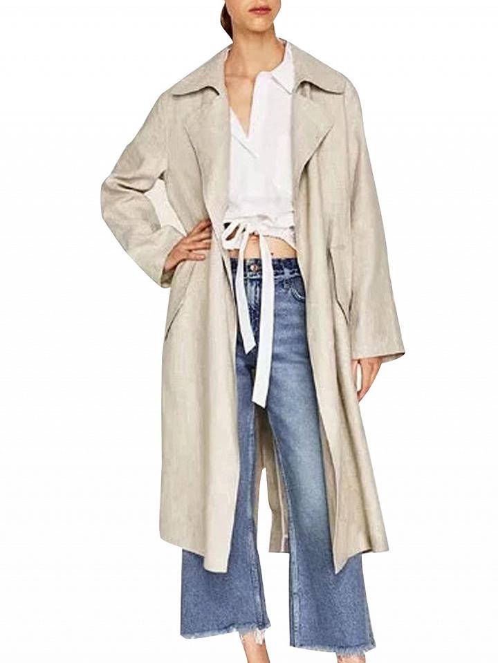 Choies Beige Lapel Open Front Longline Trench Coat