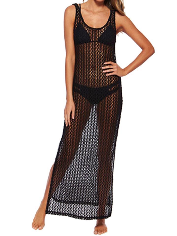 Choies Black Sheer Cut Out Slit Side Maxi  Dress