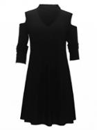 Choies Black Plunge Front Choker Neck Cold Shoulder Long Sleeve Dress