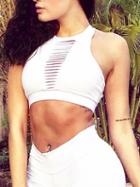 Choies White Cut Out Front Crop Tank Top