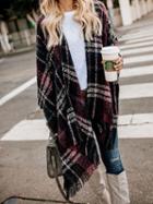 Choies Red Plaid Open Front Batwing Sleeve Women Cape Cardigan