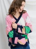 Choies Pink Sequin Detail Open Front Long Sleeve Cardigan