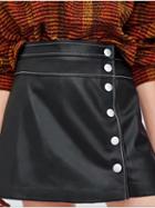 Choies Black High Waist Button Placket Front Chic Women Pu Mini Skirt