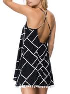 Choies Black Geo Print Cross Backless Pom Pom Spaghetti Strap Dress