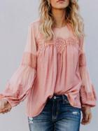 Choies Pink Embroidery Detail Long Sleeve Blouse
