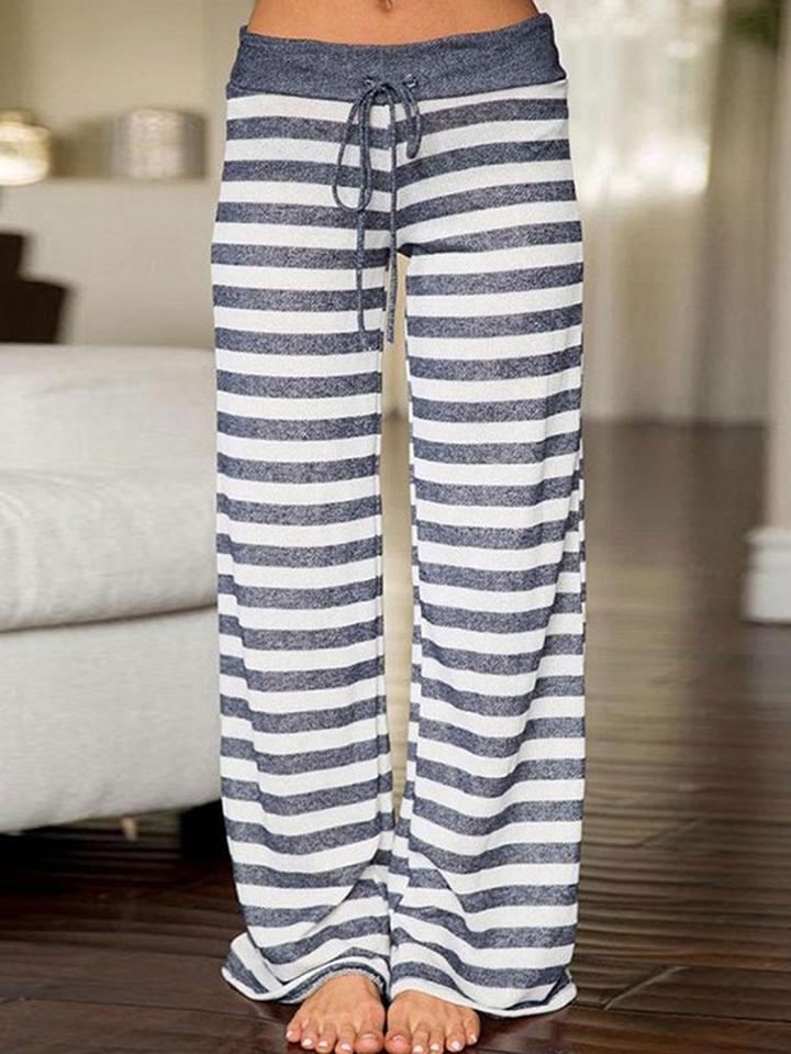 Choies White Stripe Print Drawstring Waist Wide Leg Pants