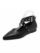 Choies Black Eyelet Detail Cross Strap Pointed Flat Shoes