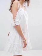 Choies White Lace Trim Cold Shoulder Cami Mini Dress