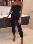 Choies Black Bandeau Zip Front Fastening Women Jumpsuit