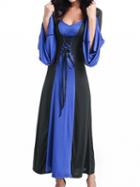 Choies Blue Contrast Halloween Vampire Cosplay Flare Sleeve Hooded Maxi Dress
