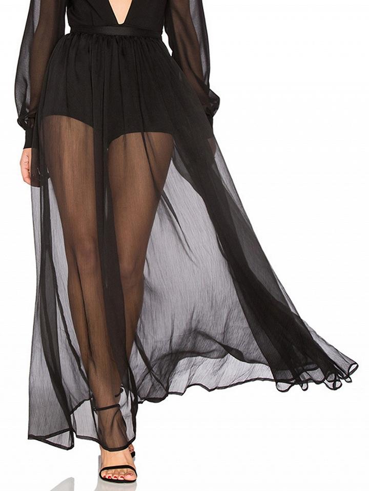 Choies Black Short Lined Sheer Maxi Skirt