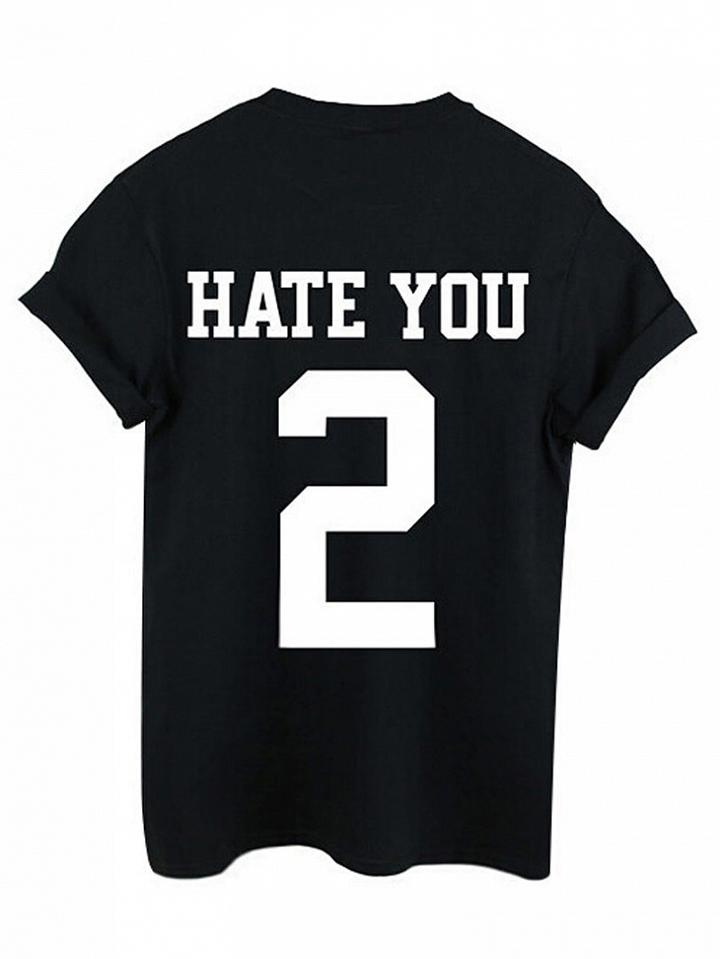 Choies Black Letter And Number Back Short Sleeve T-shirt