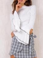 Choies White High Neck Flared Sleeve Cropped T-shirt