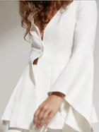 Choies White Plunge Ruffle Trim Flare Sleeve Blazer