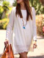 Choies White Lace Panel Flare Long Sleeve Shift Dress