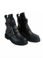 Choies Black Leather Buckle Strap Chunky Ankle Boots