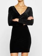 Choies Black Velvet V-neck Metallic Yarn Long Sleeve Mini Dress