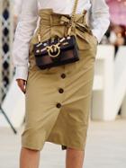 Choies Khaki Cotton High Waist Button Placket Front Chic Women Skirt