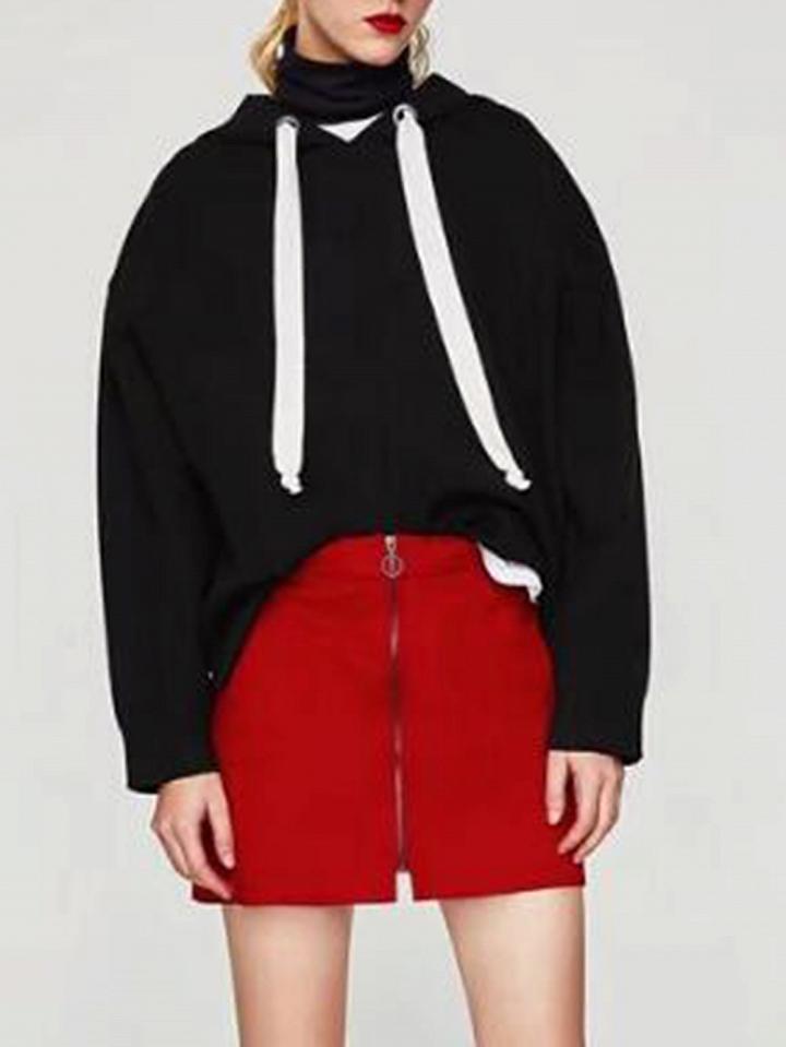 Choies Red High Waist Zip Front Faux Suede Mini Skirt
