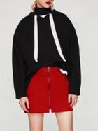 Choies Red High Waist Zip Front Faux Suede Mini Skirt