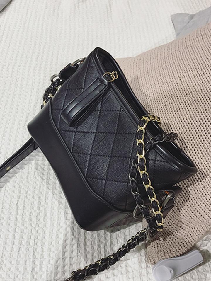 Choies Black Pu Argyle Plaid Chain Strap Chic Women Cross Body Bag